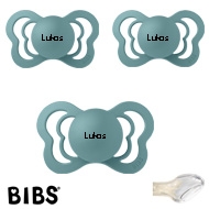 BIBS Couture mit Namen, 3 Island Sea, Gr. 2, Anatomisch, Silikon, 3'er Pack